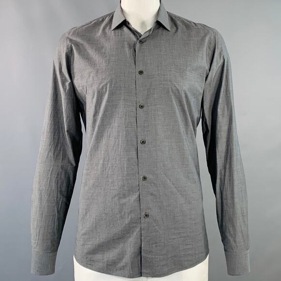 DRIES VAN NOTEN Size L Grey Charcoal Cotton Spread Collar Long Sleeve Shirt - Picture 1 of 5